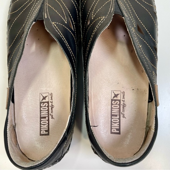 Pikolinos Jerez 578-7399 Loafers Black Leather Floral Cutout Boho Travel Sz 39EU - Picture 7 of 9
